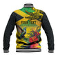 Personalized Black Jamaicans Crocodile Hummingbird Baseball Jacket Tropical Flowers Grunge Flag - African Pride