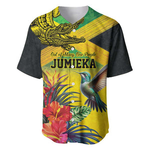 Personalized Black Jamaicans Crocodile Hummingbird Baseball Jersey Tropical Flowers Grunge Flag - African Pride