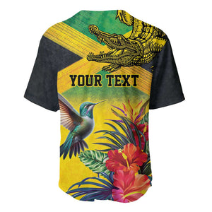 Personalized Black Jamaicans Crocodile Hummingbird Baseball Jersey Tropical Flowers Grunge Flag - African Pride