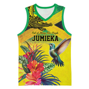 Personalized Black Jamaicans Crocodile Hummingbird Basketball Jersey Tropical Flowers Grunge Flag - African Pride