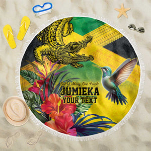 Personalized Black Jamaicans Crocodile Hummingbird Beach Blanket Tropical Flowers Grunge Flag - African Pride