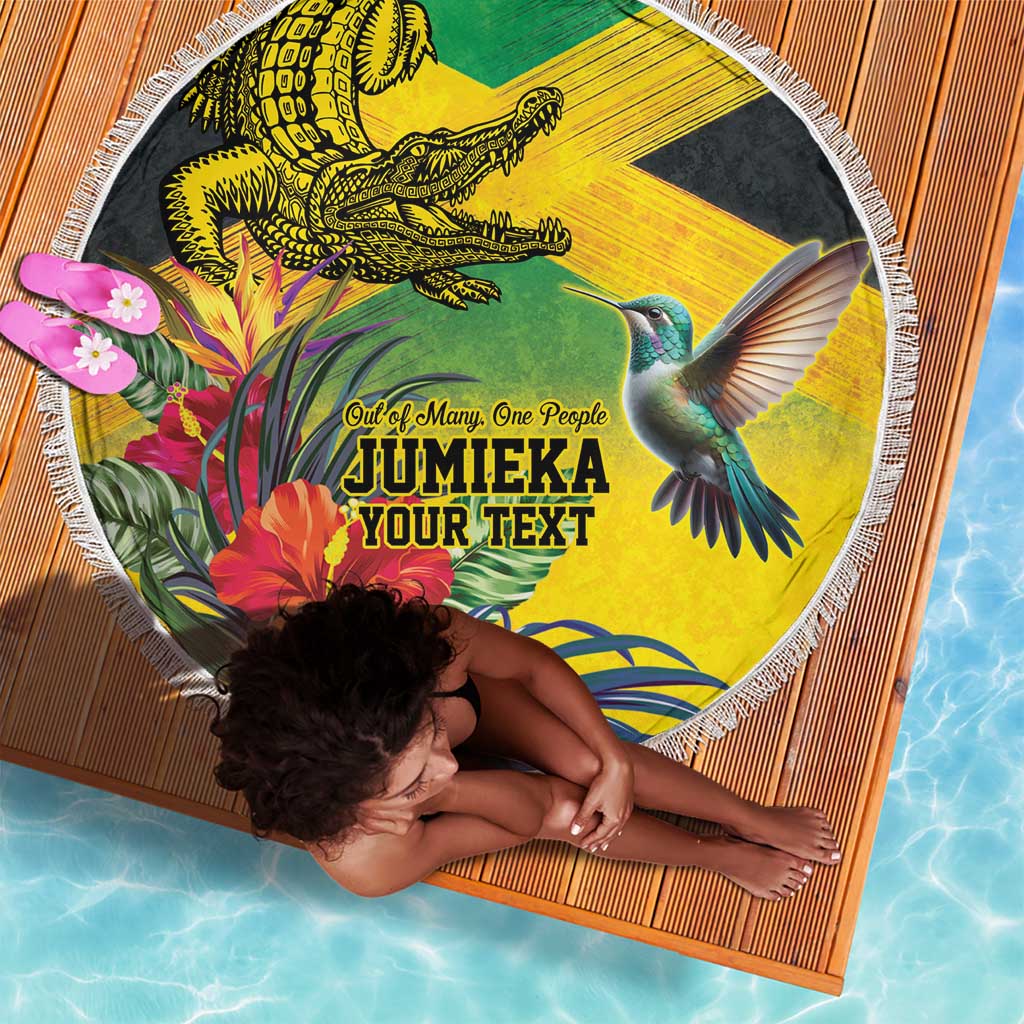 Personalized Black Jamaicans Crocodile Hummingbird Beach Blanket Tropical Flowers Grunge Flag - African Pride