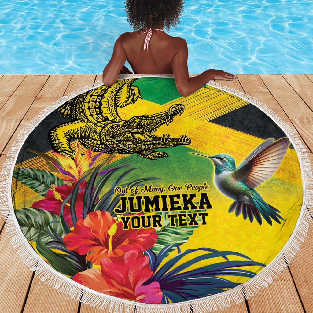 Personalized Black Jamaicans Crocodile Hummingbird Beach Blanket Tropical Flowers Grunge Flag - African Pride
