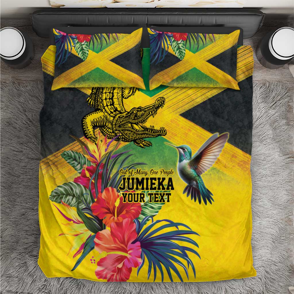 Personalized Black Jamaicans Crocodile Hummingbird Bedding Set Tropical Flowers Grunge Flag - African Pride