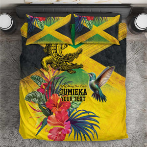 Personalized Black Jamaicans Crocodile Hummingbird Bedding Set Tropical Flowers Grunge Flag - African Pride