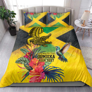 Personalized Black Jamaicans Crocodile Hummingbird Bedding Set Tropical Flowers Grunge Flag - African Pride