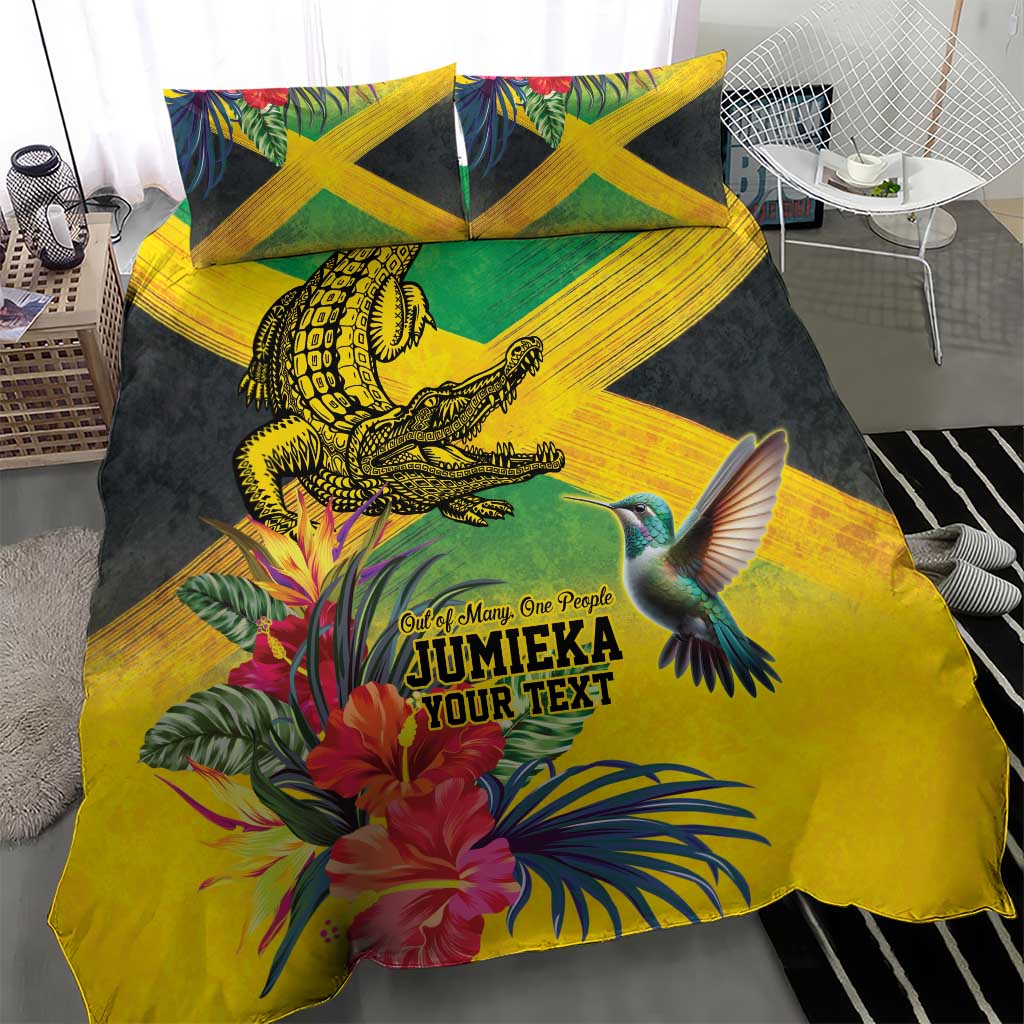 Personalized Black Jamaicans Crocodile Hummingbird Bedding Set Tropical Flowers Grunge Flag - African Pride