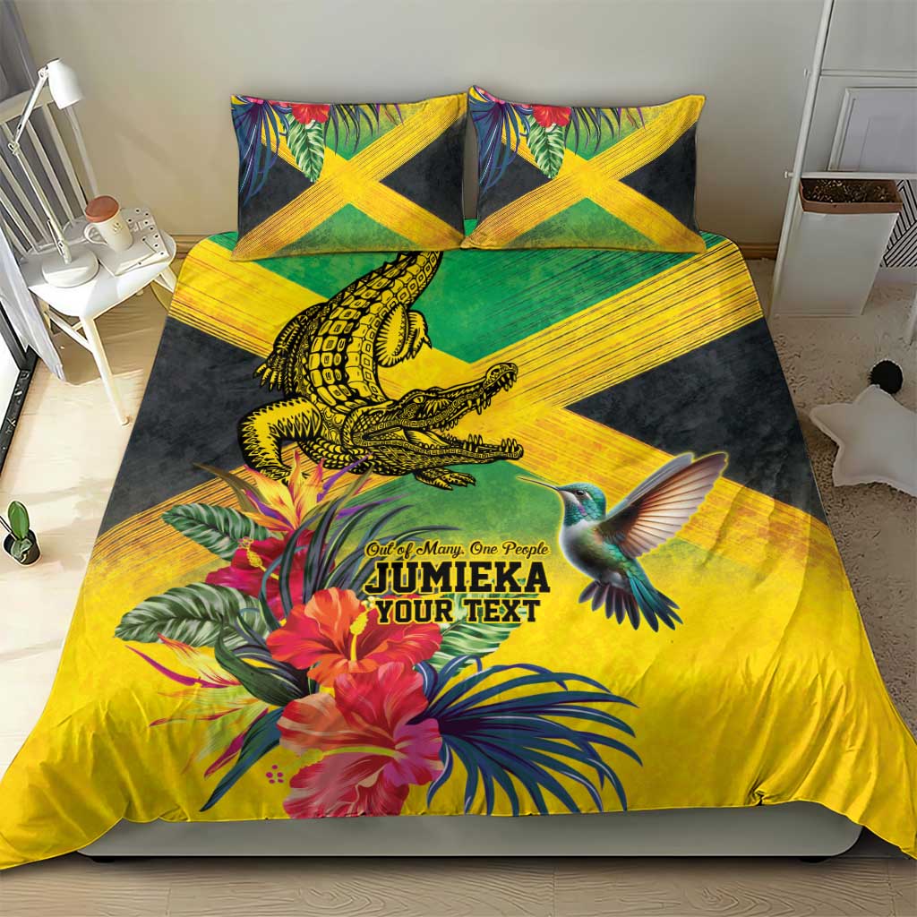 Personalized Black Jamaicans Crocodile Hummingbird Bedding Set Tropical Flowers Grunge Flag - African Pride