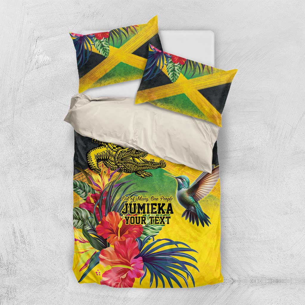 Personalized Black Jamaicans Crocodile Hummingbird Bedding Set Tropical Flowers Grunge Flag - African Pride
