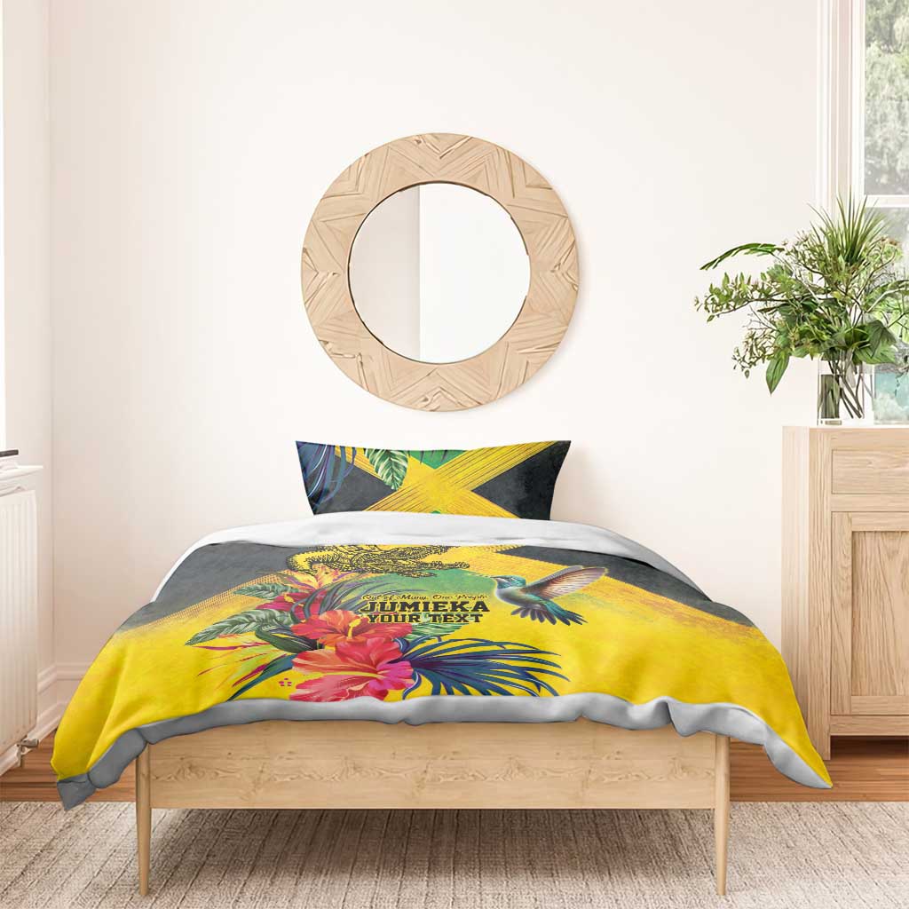 Personalized Black Jamaicans Crocodile Hummingbird Bedding Set Tropical Flowers Grunge Flag - African Pride