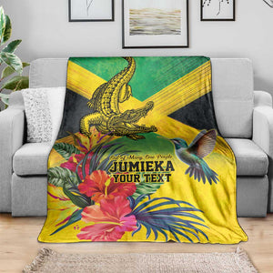 Personalized Black Jamaicans Crocodile Hummingbird Blanket Tropical Flowers Grunge Flag - African Pride