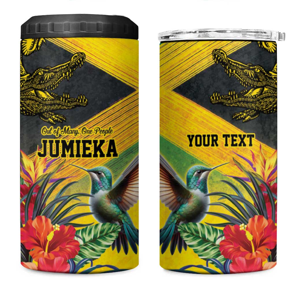 Personalized Black Jamaicans Crocodile Hummingbird 4 in 1 Can Cooler Tumbler Tropical Flowers Grunge Flag - African Pride