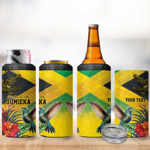 Personalized Black Jamaicans Crocodile Hummingbird 4 in 1 Can Cooler Tumbler Tropical Flowers Grunge Flag - African Pride