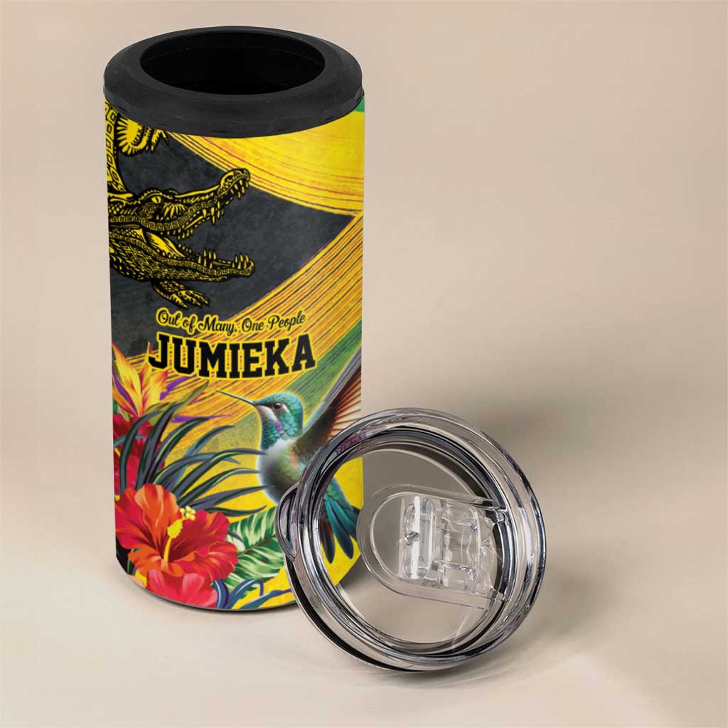 Personalized Black Jamaicans Crocodile Hummingbird 4 in 1 Can Cooler Tumbler Tropical Flowers Grunge Flag - African Pride