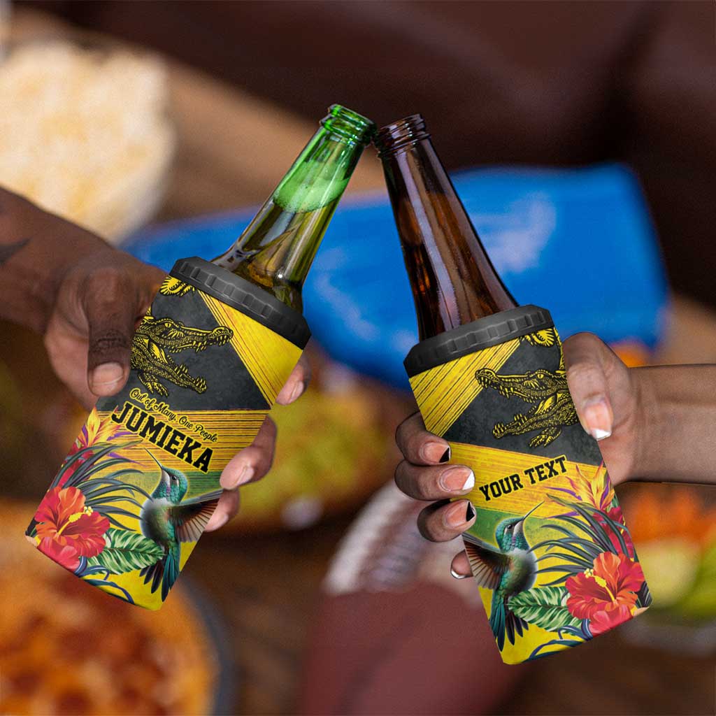Personalized Black Jamaicans Crocodile Hummingbird 4 in 1 Can Cooler Tumbler Tropical Flowers Grunge Flag - African Pride