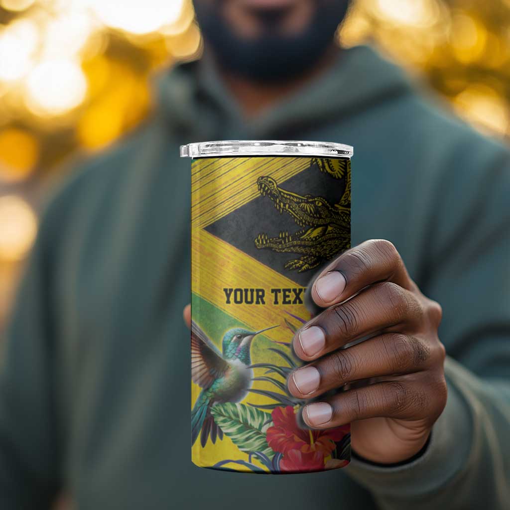 Personalized Black Jamaicans Crocodile Hummingbird 4 in 1 Can Cooler Tumbler Tropical Flowers Grunge Flag - African Pride