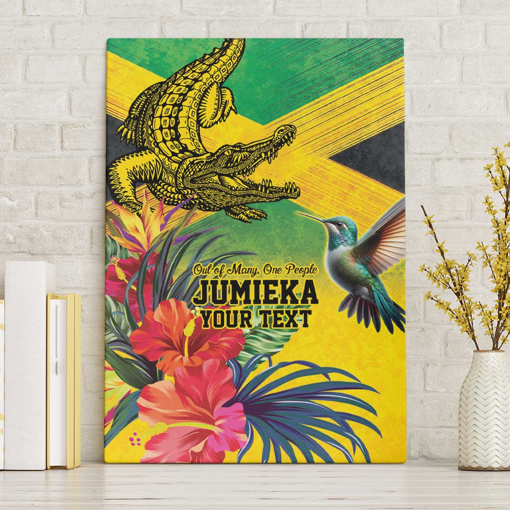 Personalized Black Jamaicans Crocodile Hummingbird Canvas Wall Art Tropical Flowers Grunge Flag - African Pride