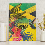 Personalized Black Jamaicans Crocodile Hummingbird Canvas Wall Art Tropical Flowers Grunge Flag - African Pride