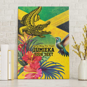 Personalized Black Jamaicans Crocodile Hummingbird Canvas Wall Art Tropical Flowers Grunge Flag - African Pride