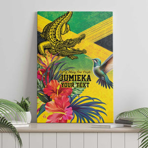 Personalized Black Jamaicans Crocodile Hummingbird Canvas Wall Art Tropical Flowers Grunge Flag - African Pride