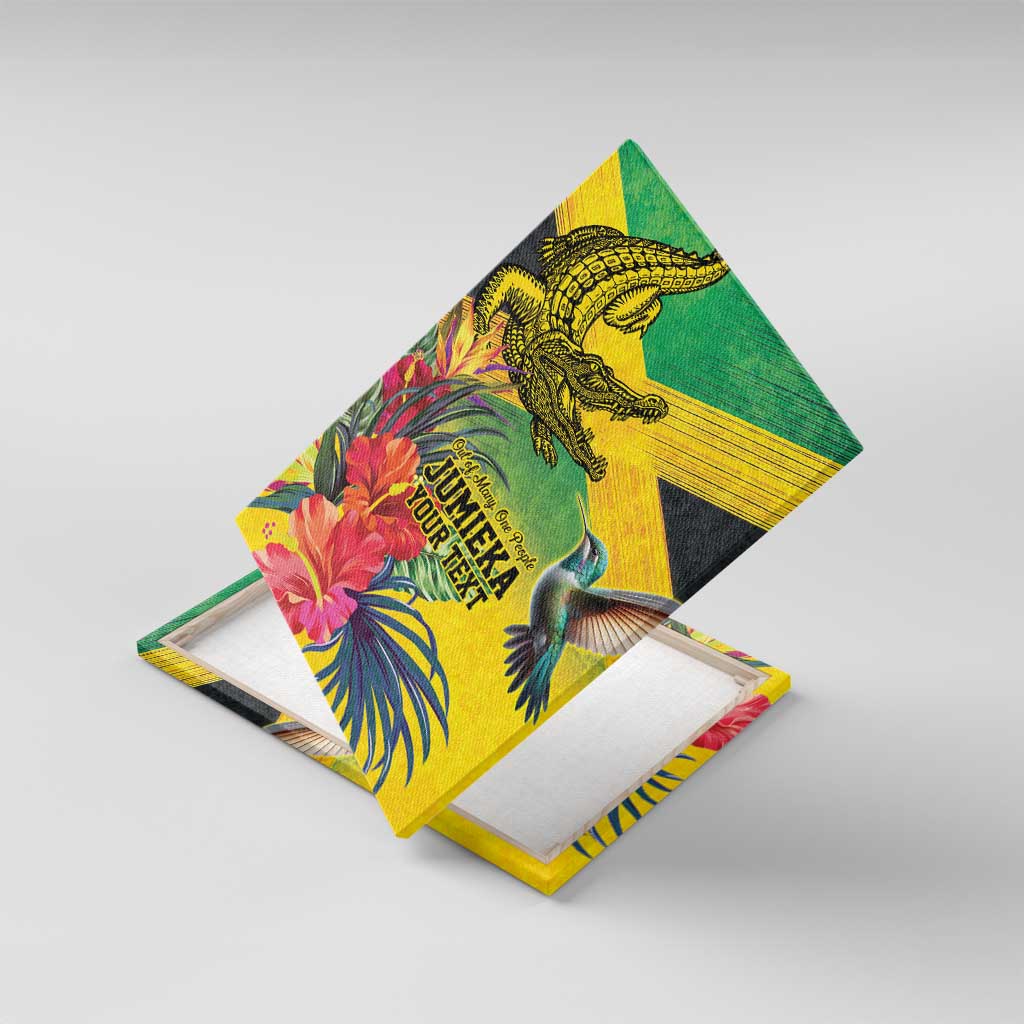 Personalized Black Jamaicans Crocodile Hummingbird Canvas Wall Art Tropical Flowers Grunge Flag - African Pride