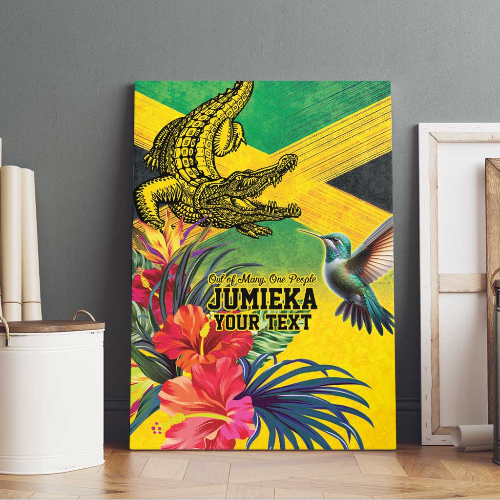 Personalized Black Jamaicans Crocodile Hummingbird Canvas Wall Art Tropical Flowers Grunge Flag - African Pride