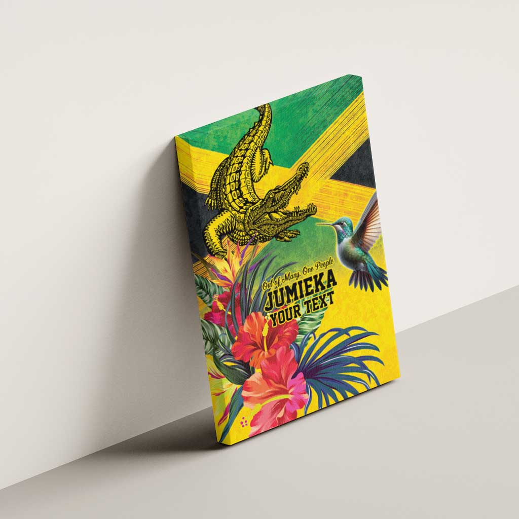 Personalized Black Jamaicans Crocodile Hummingbird Canvas Wall Art Tropical Flowers Grunge Flag - African Pride
