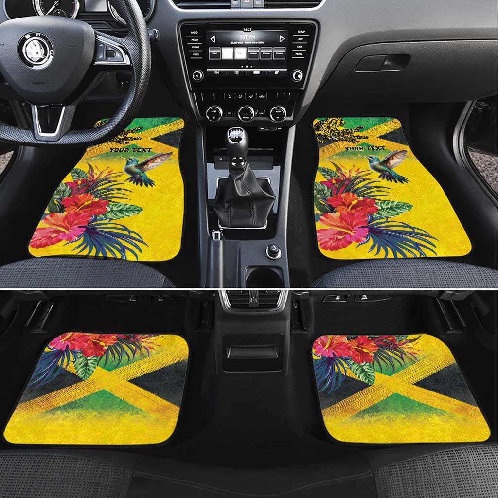 Personalized Black Jamaicans Crocodile Hummingbird Car Mats Tropical Flowers Grunge Flag - African Pride
