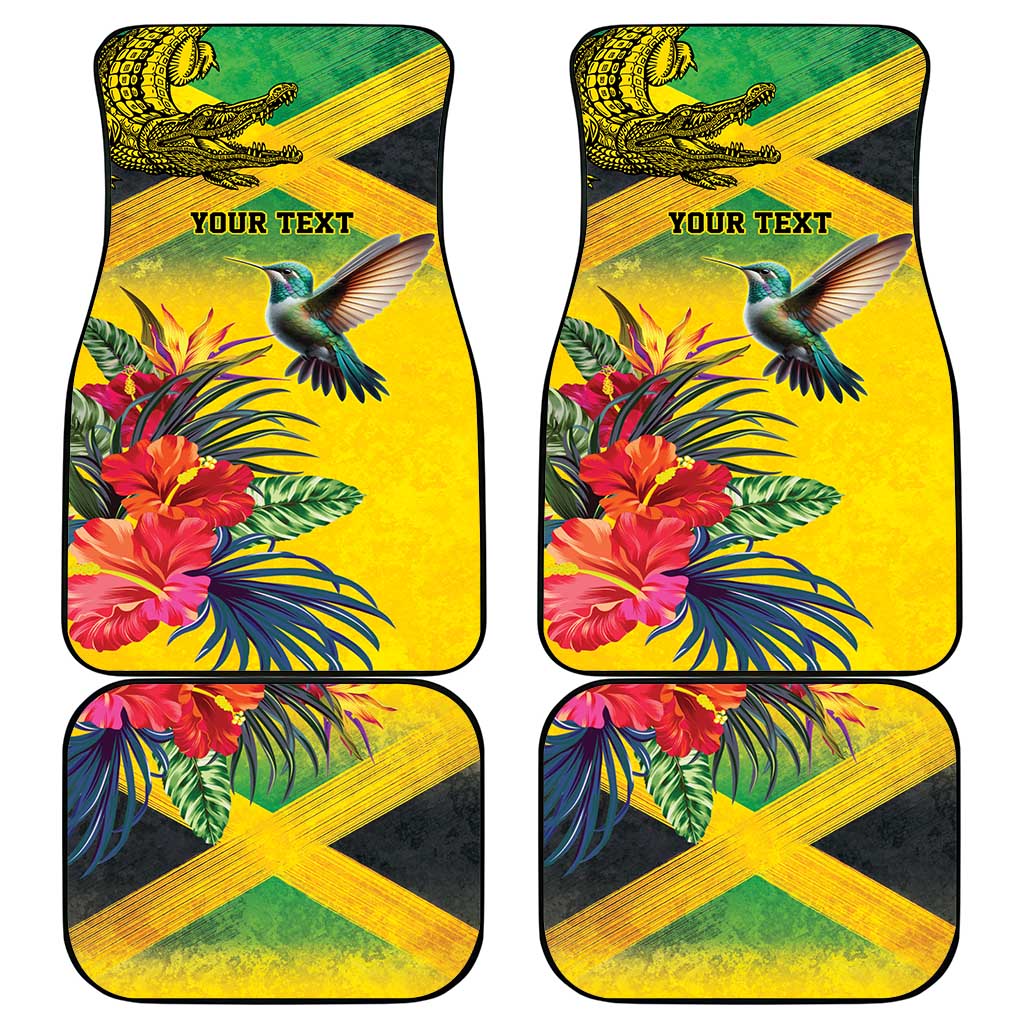 Personalized Black Jamaicans Crocodile Hummingbird Car Mats Tropical Flowers Grunge Flag - African Pride