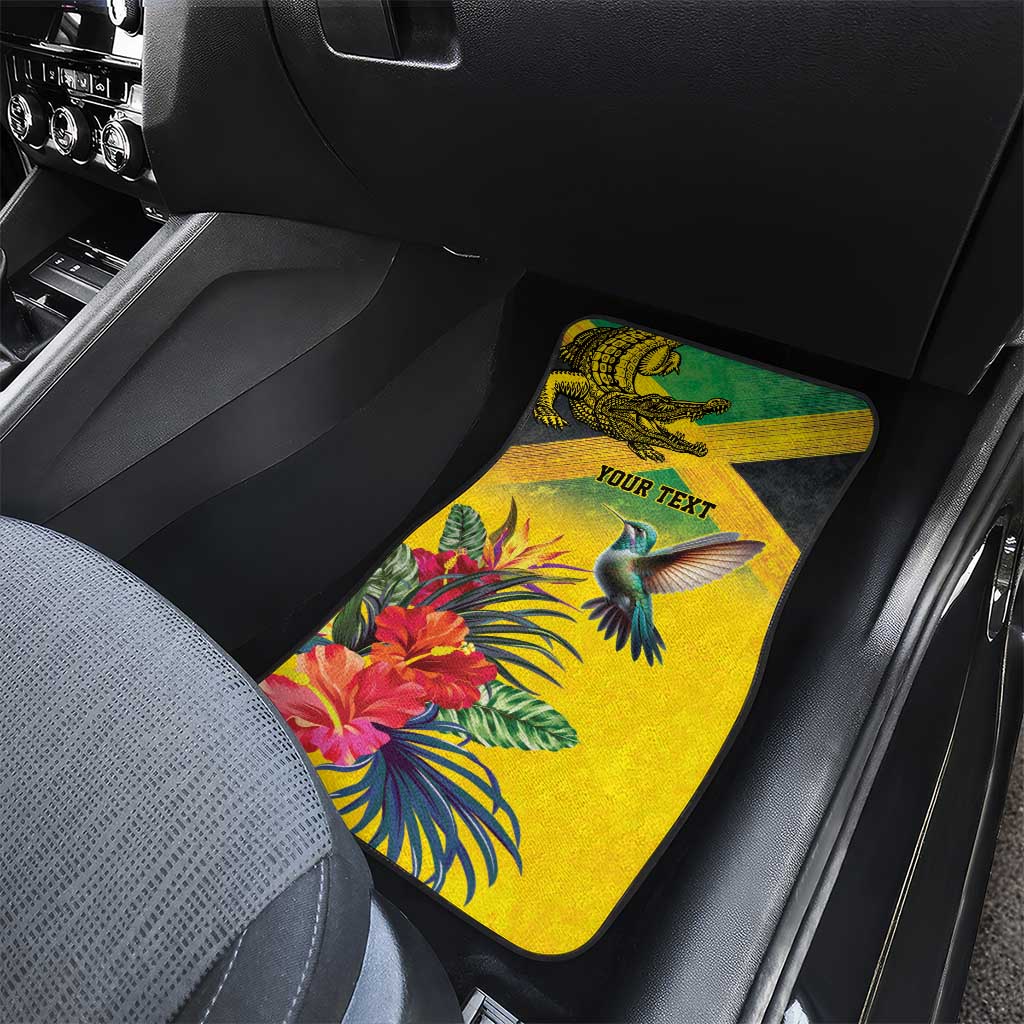 Personalized Black Jamaicans Crocodile Hummingbird Car Mats Tropical Flowers Grunge Flag - African Pride