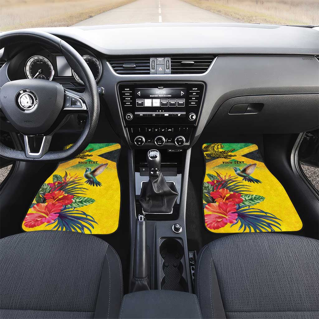 Personalized Black Jamaicans Crocodile Hummingbird Car Mats Tropical Flowers Grunge Flag - African Pride