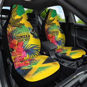 Personalized Black Jamaicans Crocodile Hummingbird Car Seat Cover Tropical Flowers Grunge Flag - African Pride