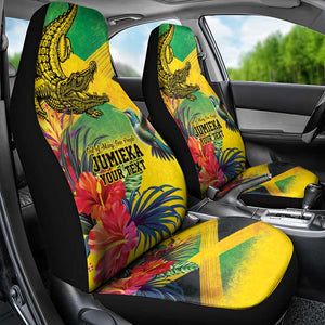 Personalized Black Jamaicans Crocodile Hummingbird Car Seat Cover Tropical Flowers Grunge Flag - African Pride