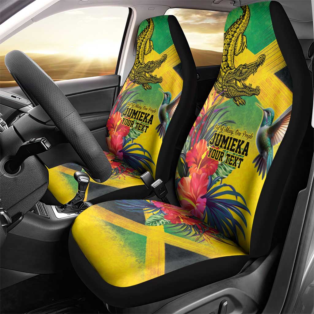 Personalized Black Jamaicans Crocodile Hummingbird Car Seat Cover Tropical Flowers Grunge Flag - African Pride