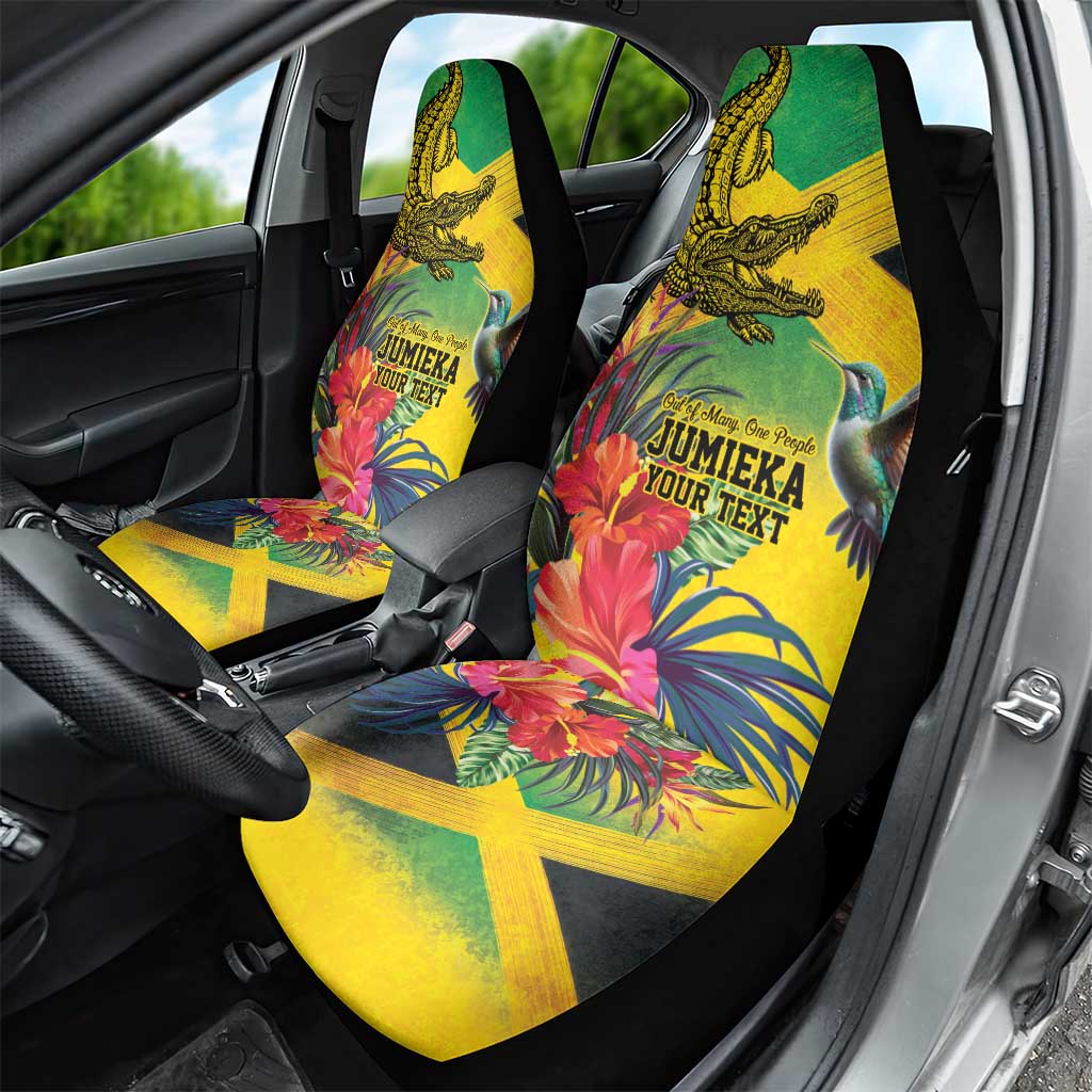 Personalized Black Jamaicans Crocodile Hummingbird Car Seat Cover Tropical Flowers Grunge Flag - African Pride