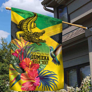 Personalized Black Jamaicans Crocodile Hummingbird Garden Flag Tropical Flowers Grunge Flag - African Pride