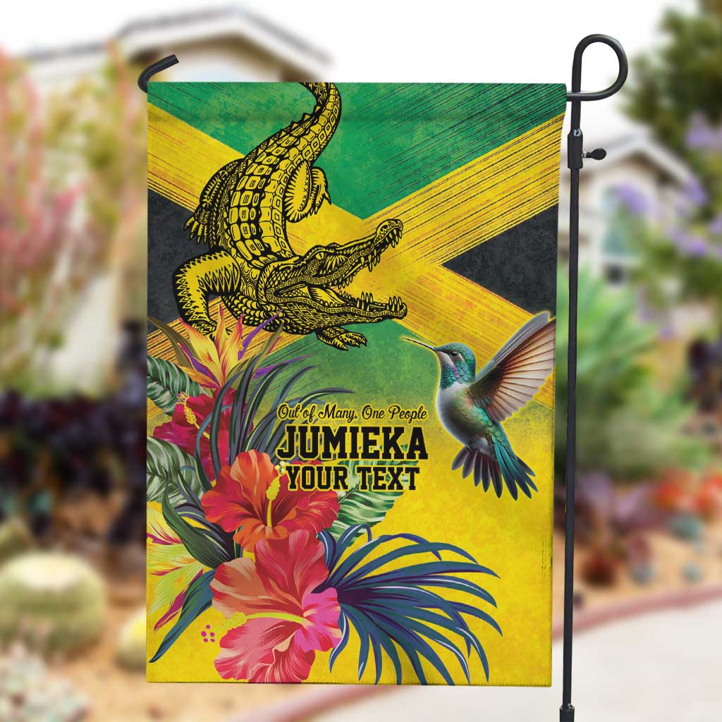Personalized Black Jamaicans Crocodile Hummingbird Garden Flag Tropical Flowers Grunge Flag - African Pride