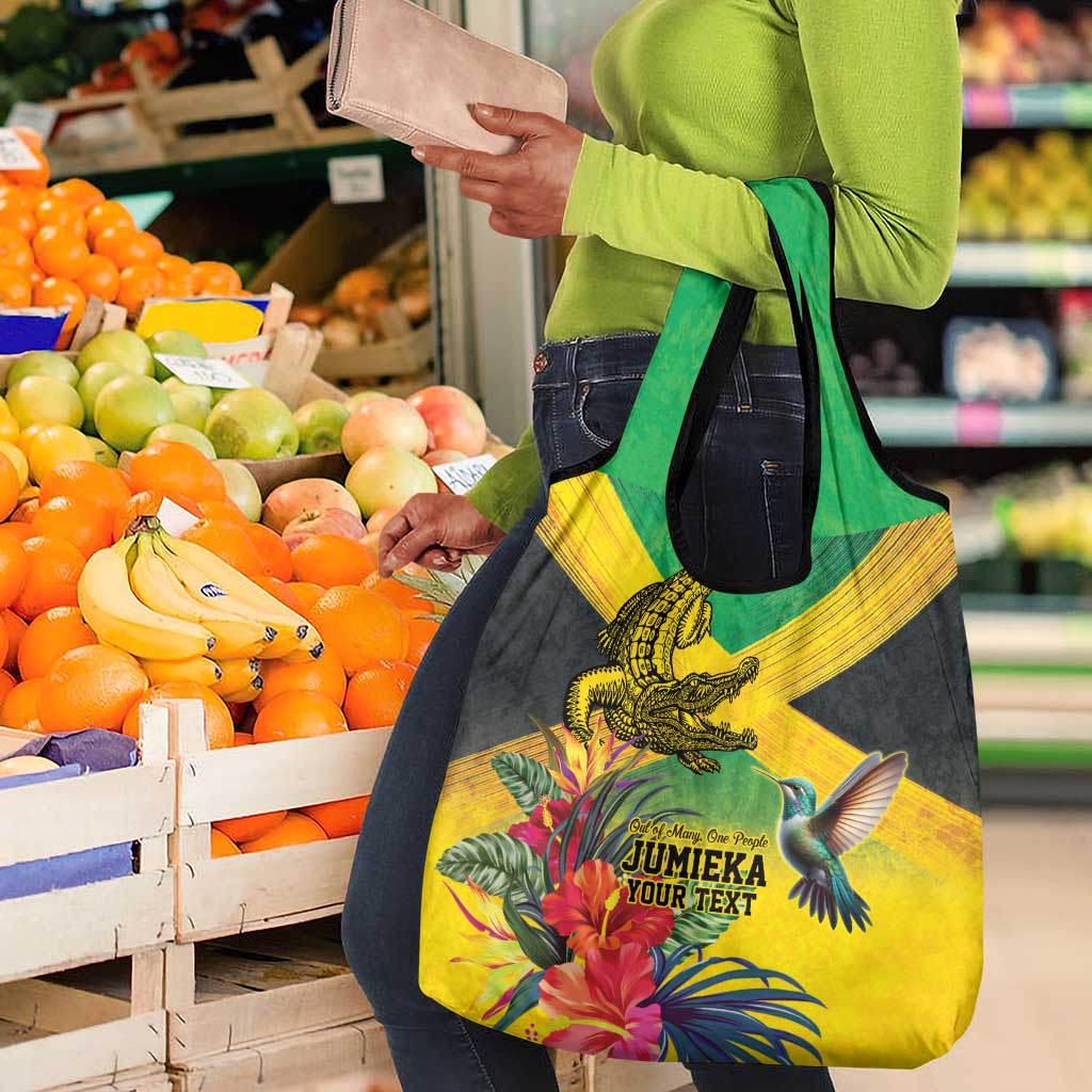 Personalized Black Jamaicans Crocodile Hummingbird Grocery Bag Tropical Flowers Grunge Flag - African Pride