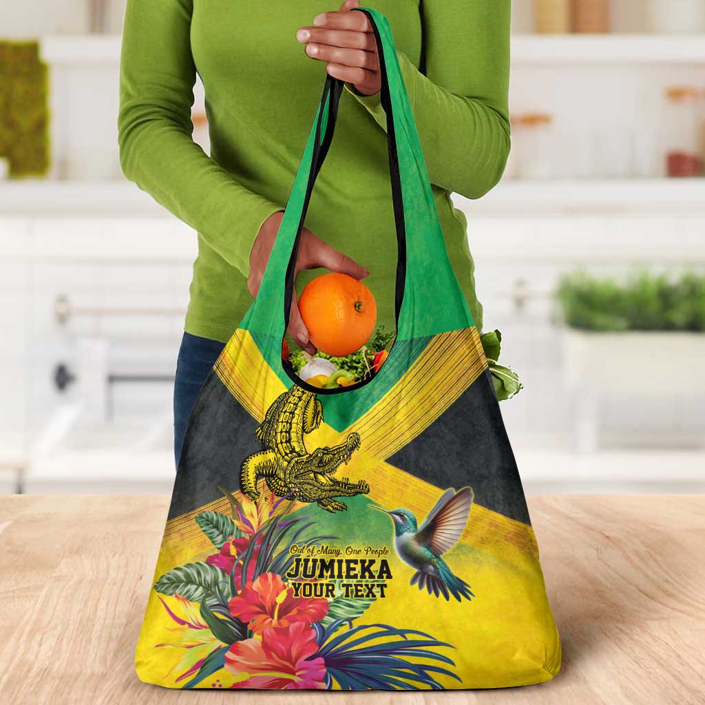 Personalized Black Jamaicans Crocodile Hummingbird Grocery Bag Tropical Flowers Grunge Flag - African Pride
