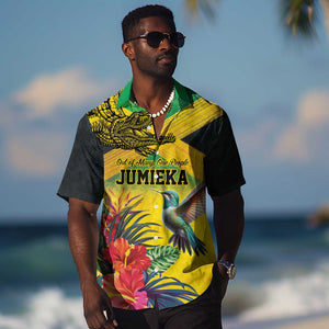 Personalized Black Jamaicans Crocodile Hummingbird Hawaiian Shirt Tropical Flowers Grunge Flag - African Pride