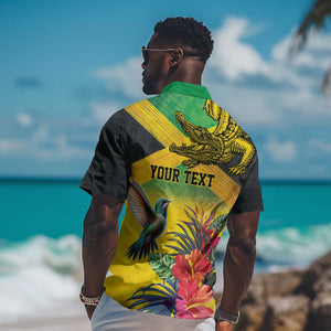 Personalized Black Jamaicans Crocodile Hummingbird Hawaiian Shirt Tropical Flowers Grunge Flag - African Pride