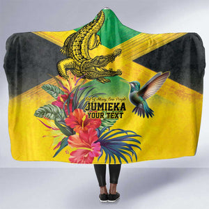 Personalized Black Jamaicans Crocodile Hummingbird Hooded Blanket Tropical Flowers Grunge Flag - African Pride