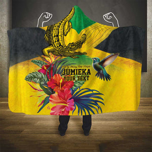 Personalized Black Jamaicans Crocodile Hummingbird Hooded Blanket Tropical Flowers Grunge Flag - African Pride