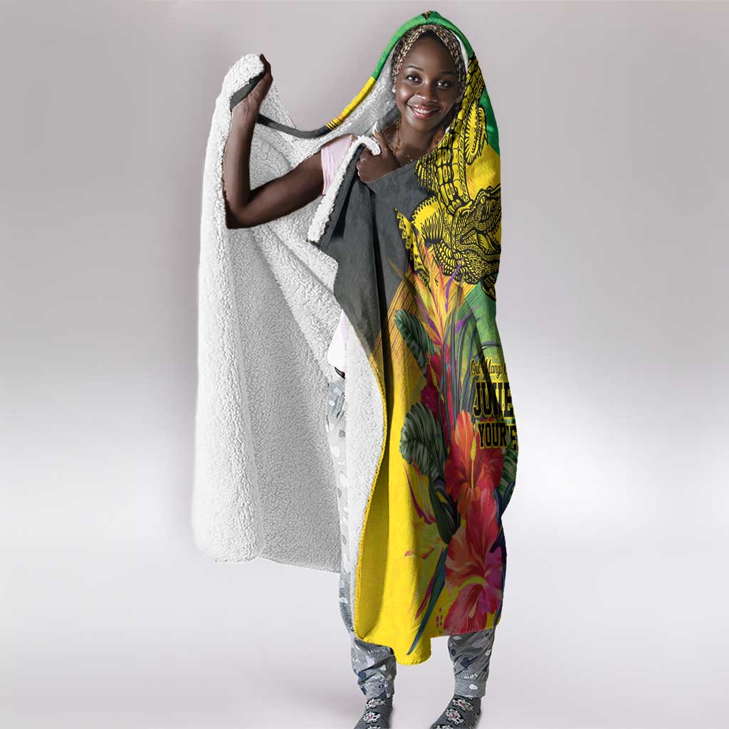 Personalized Black Jamaicans Crocodile Hummingbird Hooded Blanket Tropical Flowers Grunge Flag - African Pride