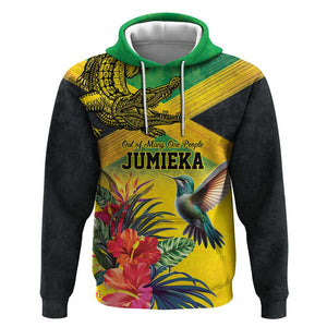 Personalized Black Jamaicans Crocodile Hummingbird Hoodie Tropical Flowers Grunge Flag - African Pride