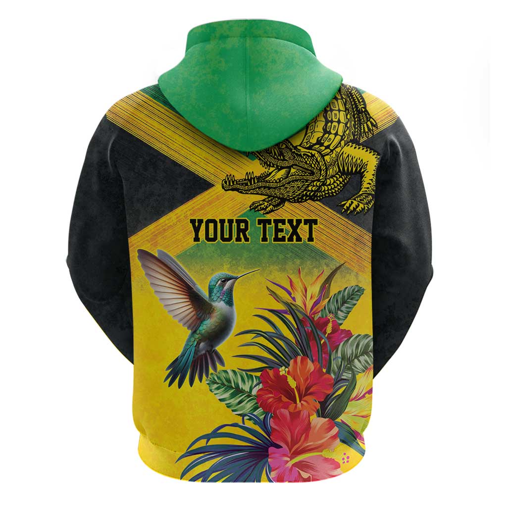 Personalized Black Jamaicans Crocodile Hummingbird Hoodie Tropical Flowers Grunge Flag - African Pride