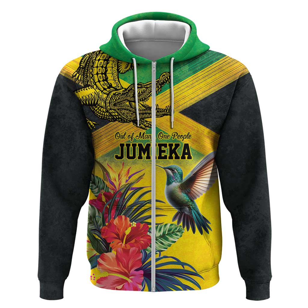 Personalized Black Jamaicans Crocodile Hummingbird Hoodie Tropical Flowers Grunge Flag - African Pride