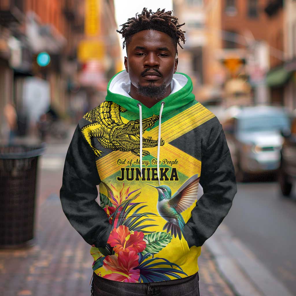 Personalized Black Jamaicans Crocodile Hummingbird Hoodie Tropical Flowers Grunge Flag - African Pride