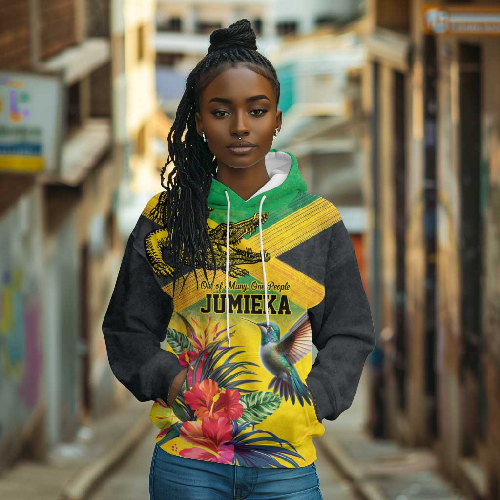 Personalized Black Jamaicans Crocodile Hummingbird Hoodie Tropical Flowers Grunge Flag - African Pride