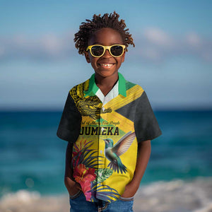 Personalized Black Jamaicans Crocodile Hummingbird Kid Hawaiian Shirt Tropical Flowers Grunge Flag - African Pride